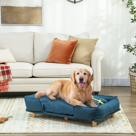 Bleu - Canapé pour grands chiens jusqu’à 30 kg, lit surélevé pour animaux d’intérieur avec coussin amovible, 96x66x24 cm (1/4)