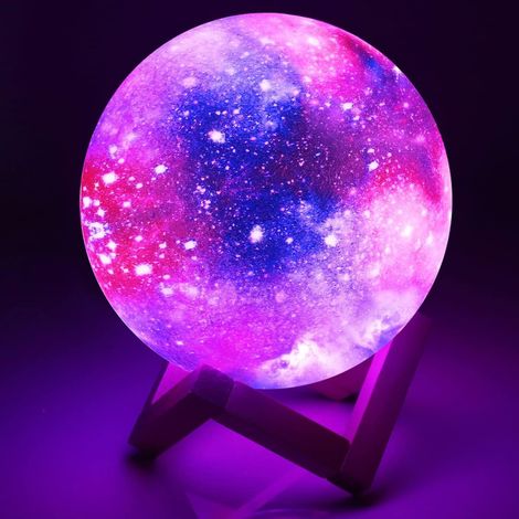 Lune 3D, 16 Couleurs Veilleuse LED Décorative Avec Télécommande et Contrôle Tactile, USB Rechargeable Lampe de Chevet Pour Chambre Anniversaire/Cadeau Fête, 15cm Diamètre (1/5)