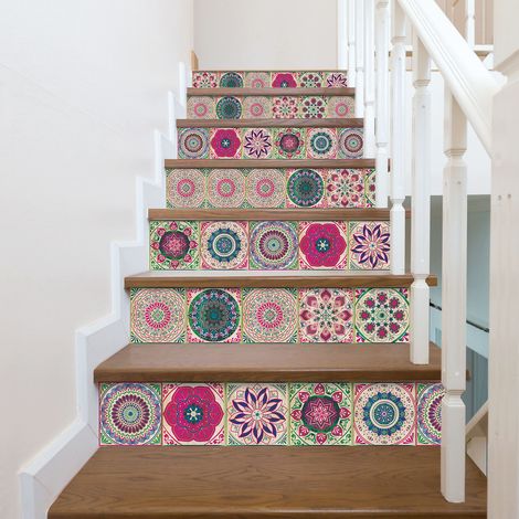 [Adhesivo para azulejos] Azulejos autoadhesivos con estampado de flores HZ055 PVC resistente al agua y a la grasa 24 piezas 15 cm (1/5)