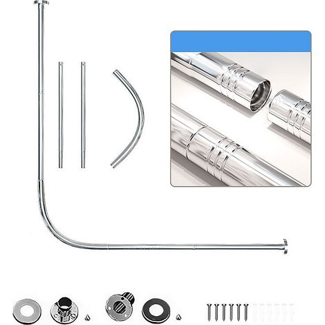 Barre de rideau de douche en acier inoxydable, barre de salle de bain en forme de L à angle droit, 68-98 cm, argent (1/4)