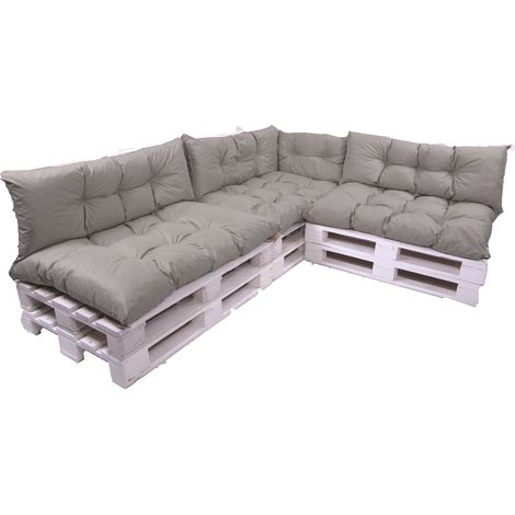 Set de 7 Coussins pour palettes, 3 x Assise 120x50 et Dossier 3x120x40cm Gris, Canapé de Jardin / coussin palette in / extérieur, SETGARDEN (1/4)