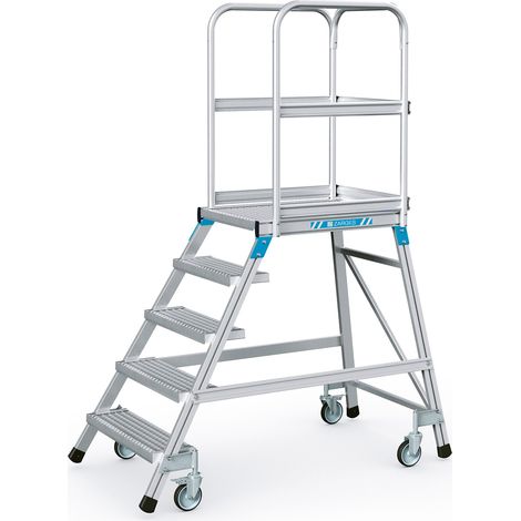 Podesttreppe 5 Plattform-H.1200mm Stufen u.Plattf.Stahl-Gitterrost eins.ZARGES (1/3)