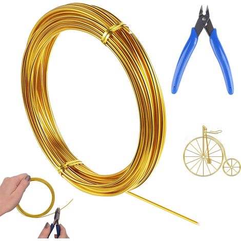 Fil en aluminium doré 1 mm x 40 m avec pince coupante, pour DIY, bijoux, modélisation, artisanat et fleurs, souple et durable (1/5)
