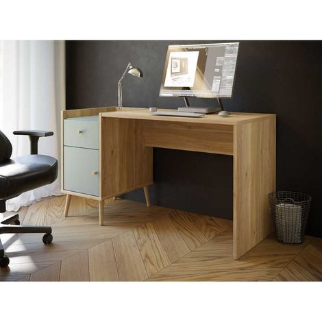 Bureau droit WHENUA - Chene/ Vert sauge - 139,6 x 77,3 x 60 cm (1/3)
