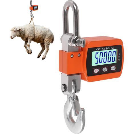 Balance Suspendue Numérique 500 KG, Balance À Grue Crochet Électronique en Aluminium avec Capteur Précis LCD Portable pour Chasse, Pêche, Ferme, L'usine, Pesage sur Quai, Orange (1/5)