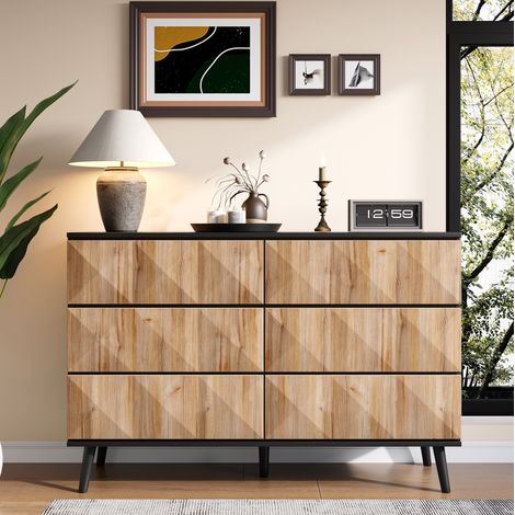 Credenza a 3 cassetti 120 x 40 x 85 cm nera e legno DESVIAE (1/5)