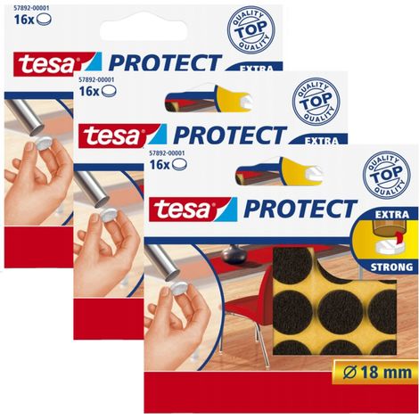 Almohadillas de fieltro autoadhesivas Tesa para muebles y sillas, color marrón, 18 mm, 16 unidades x 3 (1/3)