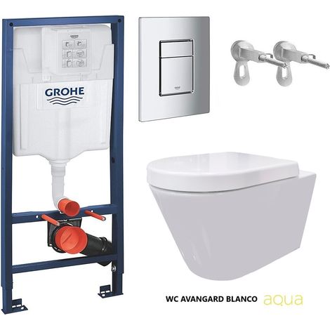 GROHE Bati-Support RÉSERVOIR ENCASTRABLE ET PLAQUE CHROME AVEC WC SUSPENDU Rim-ex Avangard blanc br AQUA (1/5)