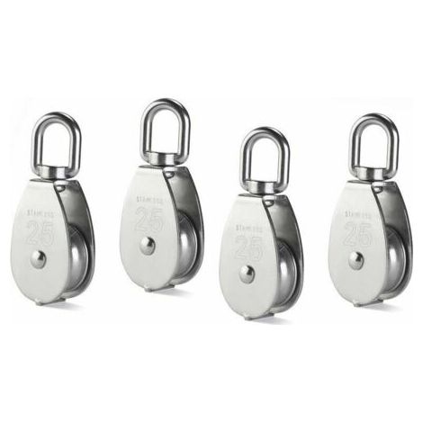 4 Pièces M25 Seul Poulie Bloc, 304 Aciers Inoxydables Poulie Rouleau, Grue Pivot Crochet Lisse Fil Corde Câble Chargement 331Lbs/150Kg (1/2)