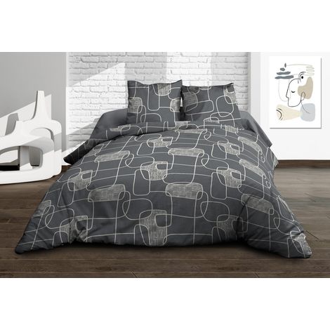 Housse de Couette 220x240 + 2 taies - Pur Coton 57 Fils - Gris (1/5)