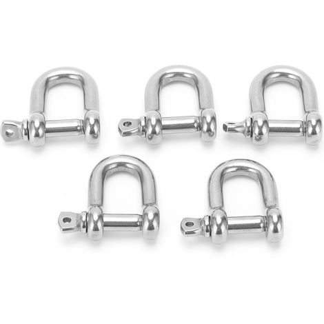 Satz von 5 D-förmigen Schäkeln mit Schraubbolzen, aus hochfestem Edelstahl 304, für Hebeketten und -kabel. (1/5)