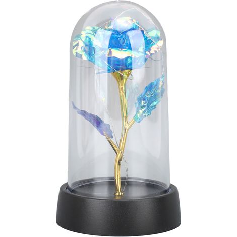 Veilleuse Fleur Bleue, Lampe de chevet romantique en verre en forme de rose, pour la chambre ou le bureau (1/5)