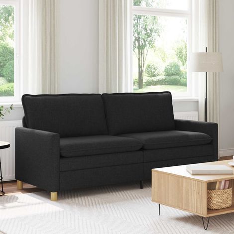 Canapé 3 places tissu noir, cadre métal, coussins épais, pieds marron, 196 x 81 x 87,5 cm - PANGIVO (1/5)
