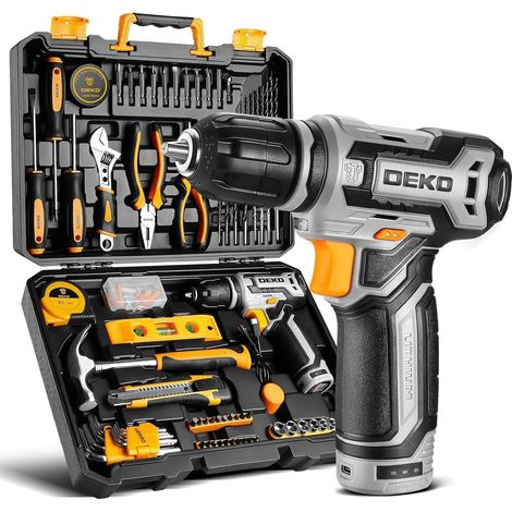 Complete Tool Box 133 Pieces Grey for Home and DIY Repairs with 12 V Electric Drill Driver for Drilling and Clamping/Loosening Screws (1/5)