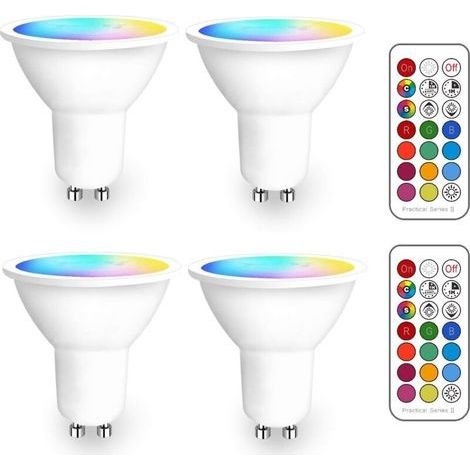 Ampoule LED GU10 RGB Spot - Changement de Couleur, Dimmable Blanc Chaud (2700K-6500K), Télécommande Infrarouge Incluse (Pack de 4) (1/4)