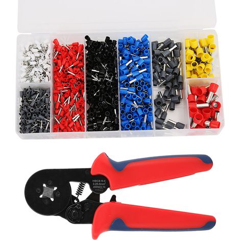 Pince à sertir tubulaire HSC86-4A + 1200 connecteurs électriques, outil manuel ergonomique pour câbles et fils, sertisseuse professionnelle, type tuyau, lot complet. (1/5)