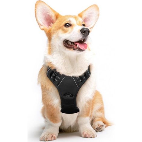 Harnais anti-traction pour chien, harnais pour chiens de taille moyenne, harnais réglable avec bandes réfléchissantes, rembourré, doux et respirant, idéal pour la promenade et l'éducation canine, noir (1/5)