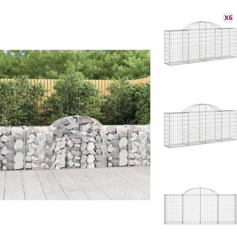 Paniers à gabions arqués 6 pcs 200x30x80/100 cm Fer galvanisé - Panier Gabion - Mur Gabion - Clôture Gabion - Décoration Jardin - Barrieres Jardin (1/5)