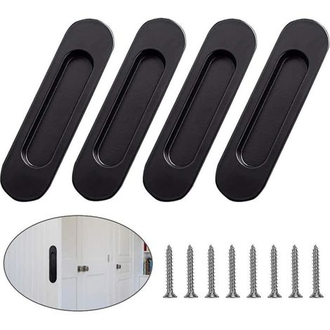 Poignée encastrée en acier inoxydable, lot de 4 poignées coulissantes, poignée ovale pour porte coulissante, poignées de placard avec vis, pour armoire et porte de dressing (1/5)