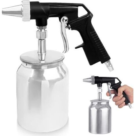 Pistolet de sablage avec buse de 6 mm, sableuse avec réservoir de sable de 1 l, sableuse pour compresseur, sablage pneumatique pour givrage du verre (1/5)