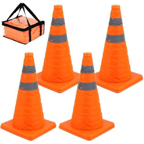 Lot de 4 cônes de sécurité Pliables de 45 cm, cônes de sécurité réfléchissants, cônes de stationnement sur Route pour Avertissement d'urgence (1/5)