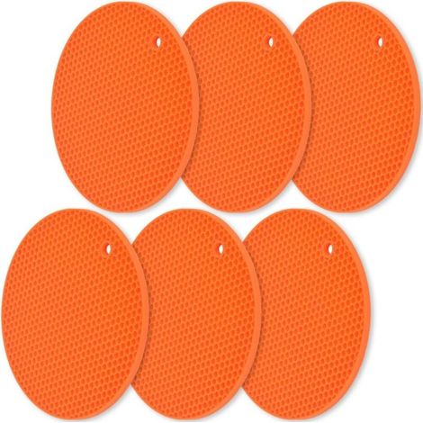 Lot de 6 tapis ronds en silicone orange, multi usages, antidérapants et résistants à la chaleur (1/5)
