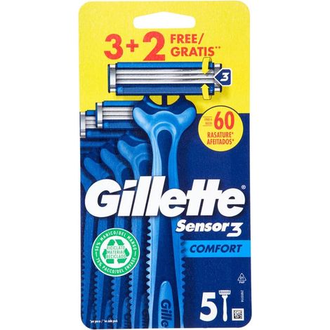 GILLETTE SENSOR 3 COMFORT RASOIO DA UOMO USA E GETTA. 3 RASOI + 2 GRATIS