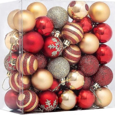 Boules de Noël, lot de 50 décorations pour sapin de Noël, boules de Noël rouges et dorées, boules de Noël décoratives pour sapin de Noël avec strass (1/5)