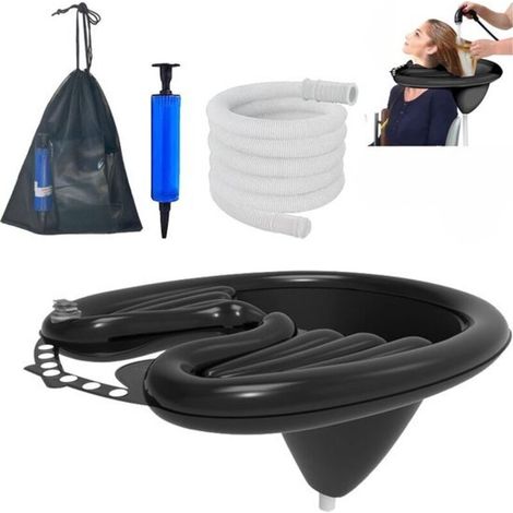 Bac à shampoing gonflable portable - Bac à shampoing pliable en PVC - Pour la maison - Salon de coiffure mobile - Noir -Sac de rangement et tuyau de raccordement de 1,7 m inclus (1/5)