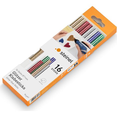 Bâtonnets de colle pailletée Ø 7 mm 16 bâtonnets, 96 g, 150 mm de longueur, colle chaude colorée en 5 couleurs différentes, Ø 7 mm, 16 pièces (1/5)