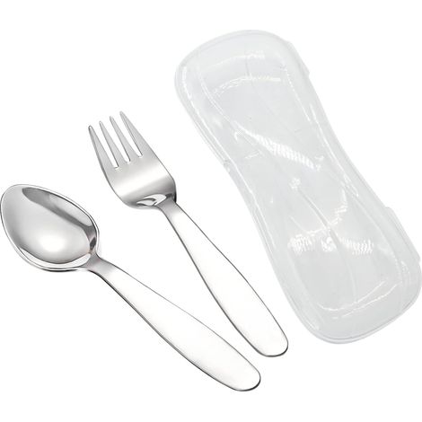 Set de 2 couverts enfant : fourchette et cuillère inox 18/8 avec étui voyage. (1/5)