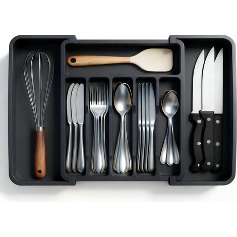 Plateau extensible pour couverts organisateur de tiroir pour ustensiles de cuisine (cuillères, fourchettes, couteaux)réglable 13''-22,4'' x 14,7'' x 2'' (1/5)