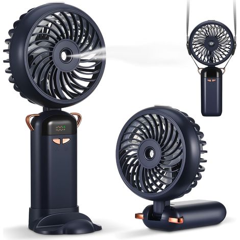 Mini Ventilateur Brumisateur Portable, USB Ventilateur Rechargeable à Main 5 vitesses, Petit Ventilateur de Poche avec Base, Pliable Ventilateur Portatif pour Voyages, Bureau, Maison (1/5)