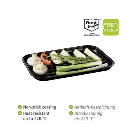 WENKO Grillschale Luca inox noir 2 pièces barbecue antiadhésif en acier inoxydable réutilisable pour griller légumes poisson et viande accessoire cuisine d'extérieur 34,5 x 24,5 x 2,5 cm (1/5)