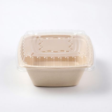 Bol carré en pulpe de canne à sucre 1000 ml, avec couvercle PET