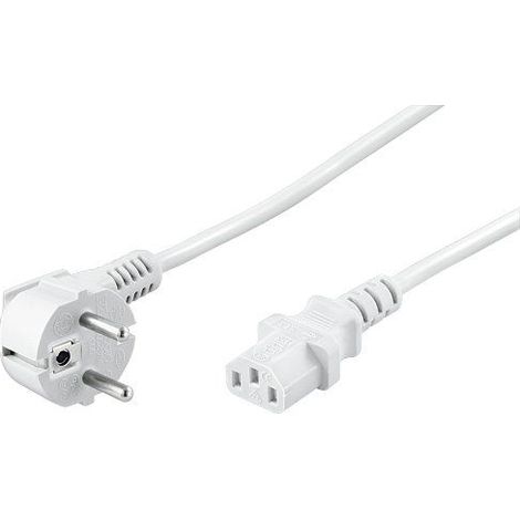 Abgewinkeltes Kaltgeräte-Anschlusskabel, 3 m, Weiß, (31 mm²), Schutzkontaktstecker Hybrid (Typ E/F, CEE 7/7) 90° Gerätebuchse C13 (Kaltgeräteanschluss). Kabellänge 3 m (1/2)