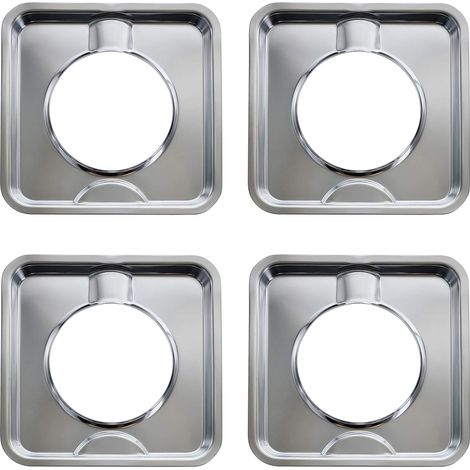 Bac de récupération des graisses carré chromé en 4 pièces pour cuisinière à gaz, bac de récupération des graisses carré pour cuisinière à gaz (1/5)