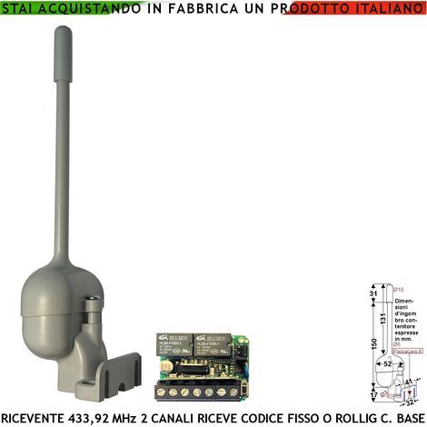 Ricevente Radio Bicanale Freq. 433,92 MHz Accetta Codice Fisso 12/96 Bit Come UM 86409 Oppure 180 Stealth o Rolling Code Base 2 Relè Impulsivi o Stabili ON-OFF Alimentazione 12/24 Vac Protezione IP55 (1/4)