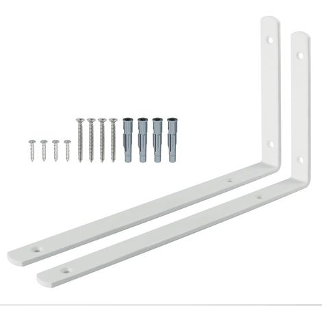 2 Pcs Equerre Etagere Murale Support Charge Lourde 300 156mm Blanc Supports Étagère Murale en Acier Inoxydable, Fixation Flottante Support Étagère Métal Forme en L pour Salon Chambre Cuisine (1/5)