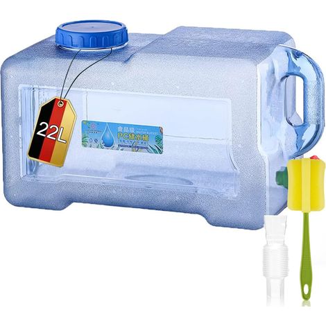Bidon d'eau avec robinet et couvercle à visser, sans BPA, réservoir d'eau potable, portable avec poignée, pour caravane, pique-nique, randonnée, bleu transparent (1/5)