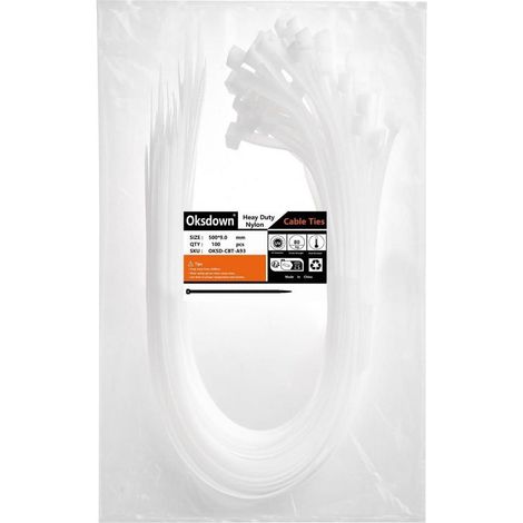 Kabelbinder 100 Stk 80kg Nylon UV Beständig 9.0mm × 500mm Weiß (1/4)