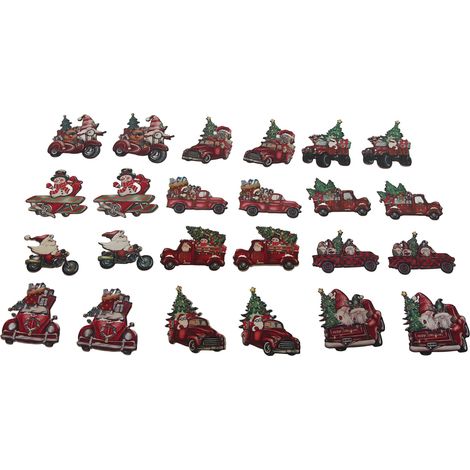 24 décorations de Noël en bois, rondelles de bois à suspendre, décoration de camion rouge pour sapin de Noël (1/5)