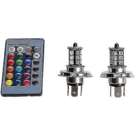 Lot de 2 lampes d'ambiance RGB universelles pour voiture, ampoules LED 5050 (références 9006, H4, H7, H8, H9, H11), avec télécommande. (1/5)