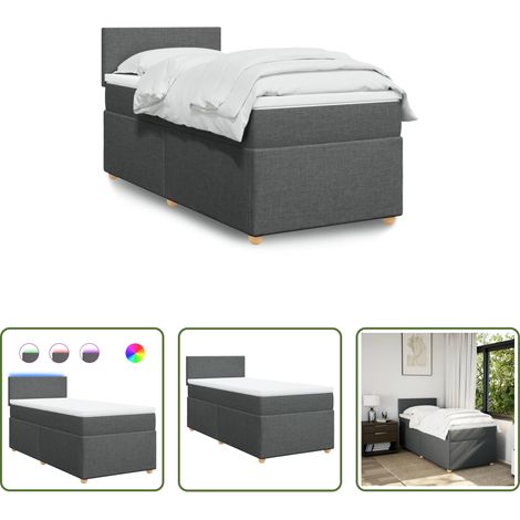 vidaXL Surmatelas - Sommier à lattes de lit avec matelas Gris foncé 90x200 cm Tissu (1/5)