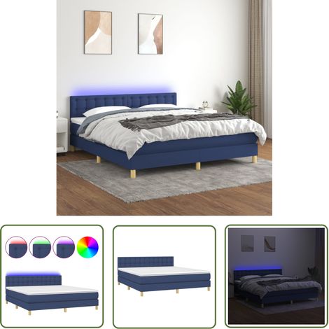 The Living Store Sommier à lattes de lit avec matelas LED Bleu 180x200 cm Tissu - Lit Plateforme - Lit Design - Lit Moderne - Lit Avec Rangement - Sommier Tapissier (1/5)