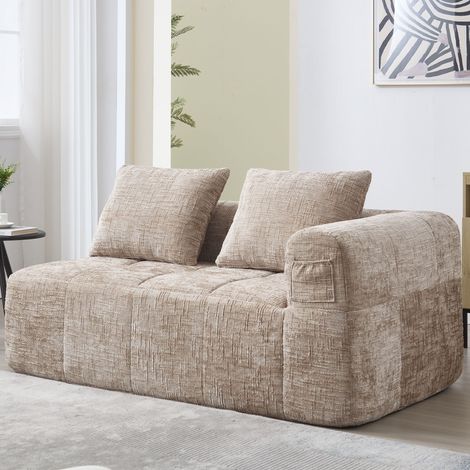 REDOM - Divano 2 posti 158x90x60 cm, con chaise longue, tasche laterali, cuscino incluso, ciniglia kaki