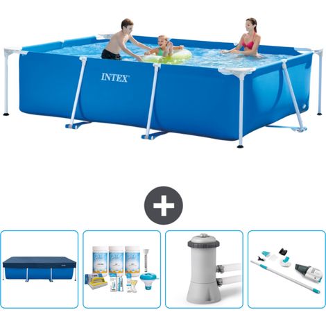 Intex-Schwimmbecken mit rechteckigem Rahmen – 300 x 200 x 75 cm – Blau – im Lieferumfang enthalten Accessoire CB5