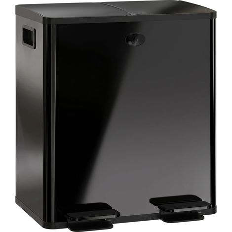 Poubelle Cuisine à Double Compartiment 2x20L Pédale Noir Brillant (1/5)