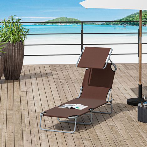 Transat bain de soleil pliable chaise longue grand confort dossier multi positions pare réglable chocolat 187x58x36 cm