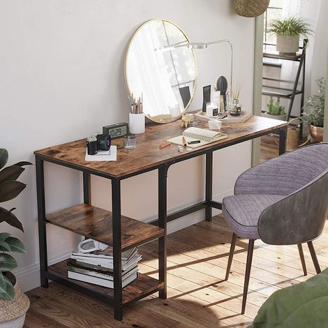 Bureau Fabrice 120cm 2 tablettes - brun rustique/noir (1/5)